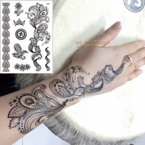 FREE Black White henna taty Fake Lace tattoo stickers Metallic Arabic Trendy Tattoo