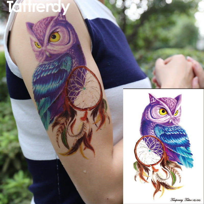 FREE Temporary Tattoo Color Owl  tattoos Stickers big women's Waterproof On body Arm