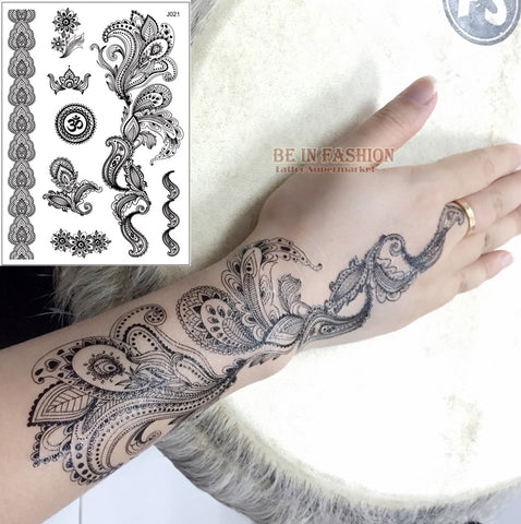 FREE Black White henna taty Fake Lace tattoo stickers Metallic  Arabic Trendy Tattoo