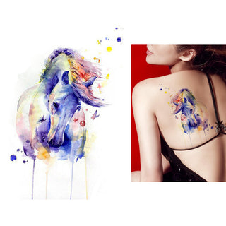 1x DIY Body Art Temporary Tattoo Colorful Animals Watercolor Painting Drawing Horse Butterfly Decal Waterproof Tattoos Sticker